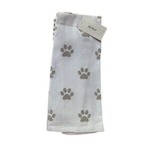 Set Of 2 100% Cotton Kitchen Hand Towels With Stripes & Paw Print Design